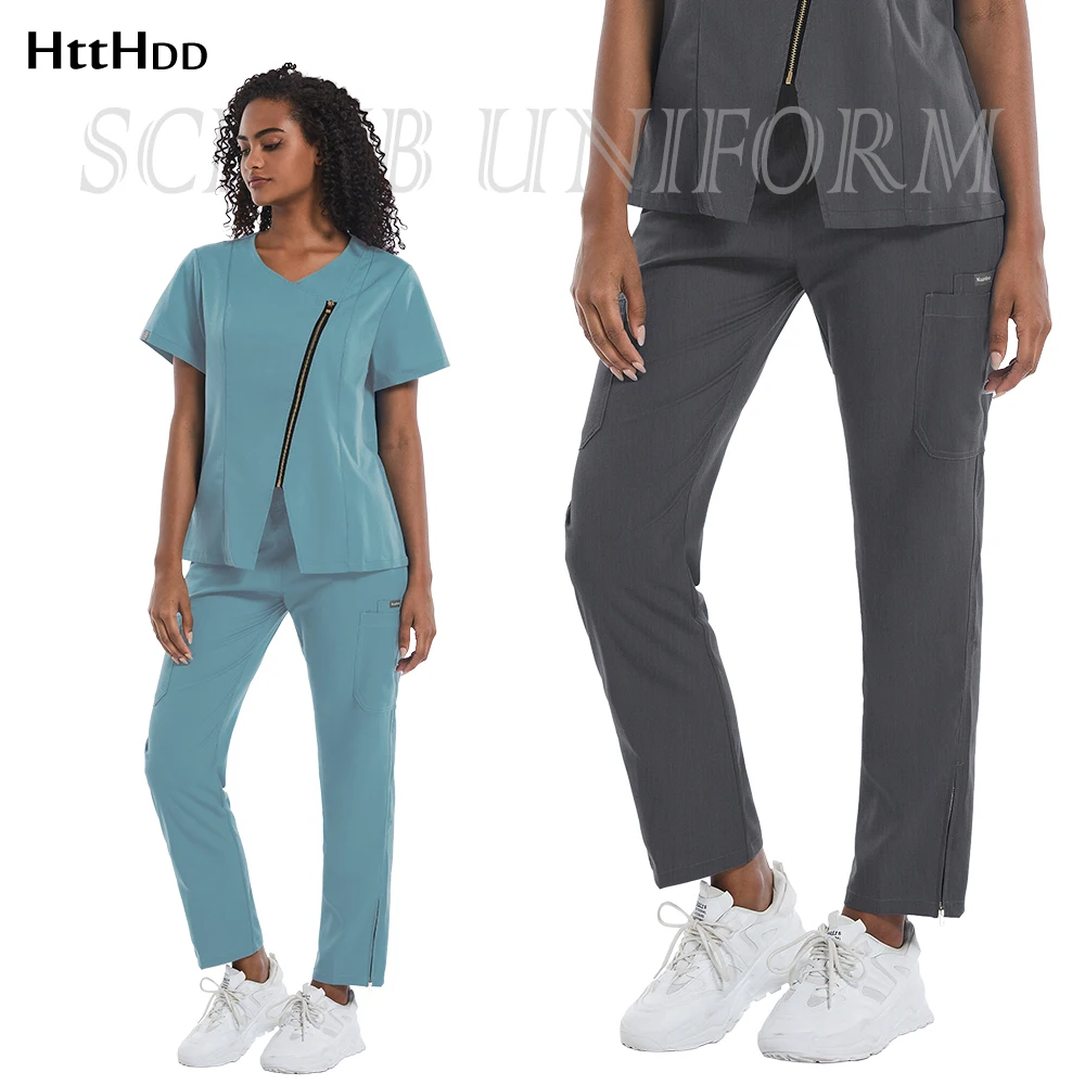 

Nurse Uniform Split Suit Doctor's Dental and Oral Surgery Operating Room Work Uniform Hospital Scrubs Set Zippered Short Sleeves