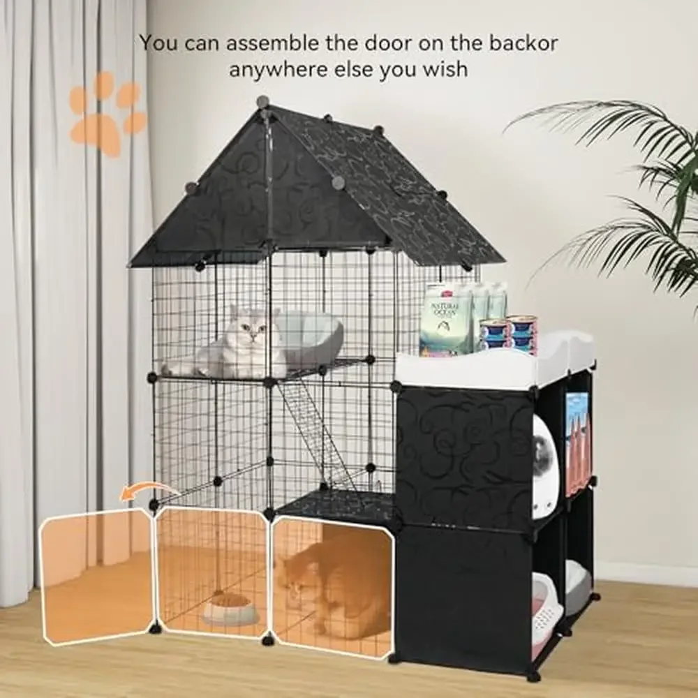 Large Cat Enclosure with Storage Cube Indoor Use DIY Catio Playpen Detachable Metal Cat Cage Multiple Applications Easy to Clean