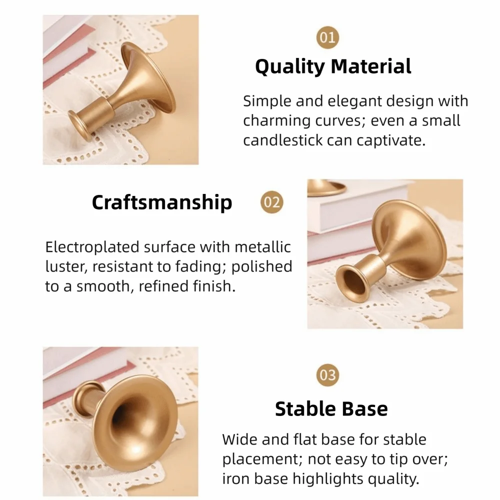 Simple Retro Gold Taper Candle Stick Iron Handhold Taper Candle Stand Delicate Sturdy Vintage Candlestick Holder Home Ambiance