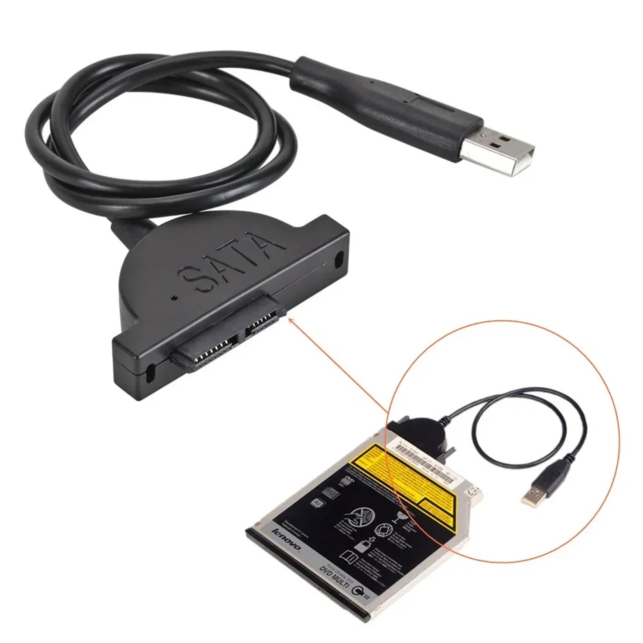 PzzPss USB 2.0 to Mini Sata II 7+6 13Pin Adapter For Laptop CD/DVD ROM Slimline Drive Converter Cable Screws Steady Style