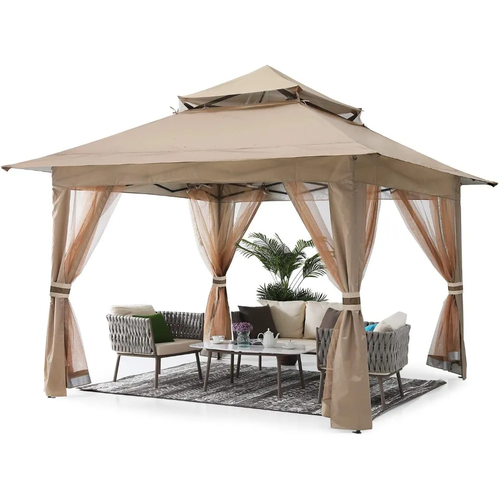 

Outdoor Large Sun Shelter of 11'x11', 8 Stakes & 8 Ropes, Canopy Gazebo Commercial