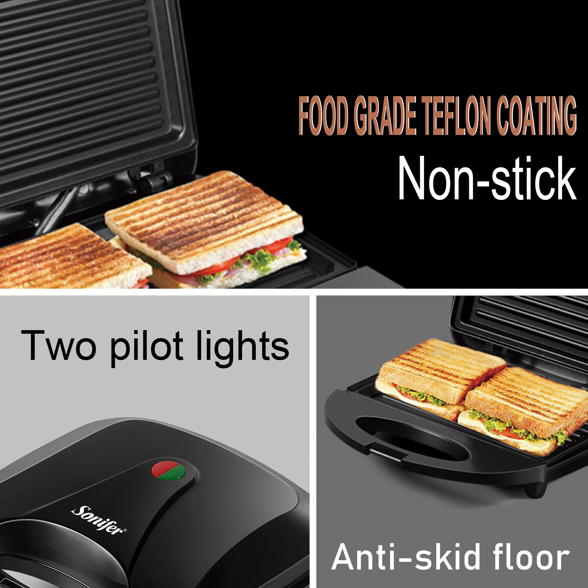 Electric Waffle Maker Panini 750W Sandwich Maker Cooking Kitchen Appliances Breakfast Waffles Machine Non-stick Iron Pan Sonifer Sandwich Maker