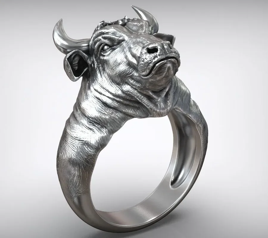 3D Sublime Antique Taurus Bull Head with Horns Full Of Power Men  Customized 925 Solid Sterling Silver Ring Many Sizes sz6-13