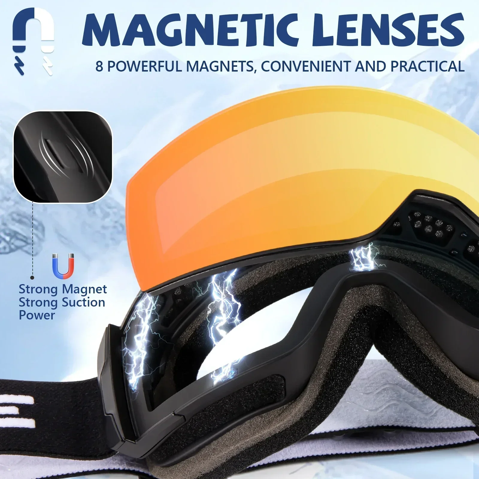 Outdoor Photochromic Ski Goggles Men Snowboard Glasses Women Winter Snow Sunglasses UV400 Magnetic Attraction Lens High Quality 2