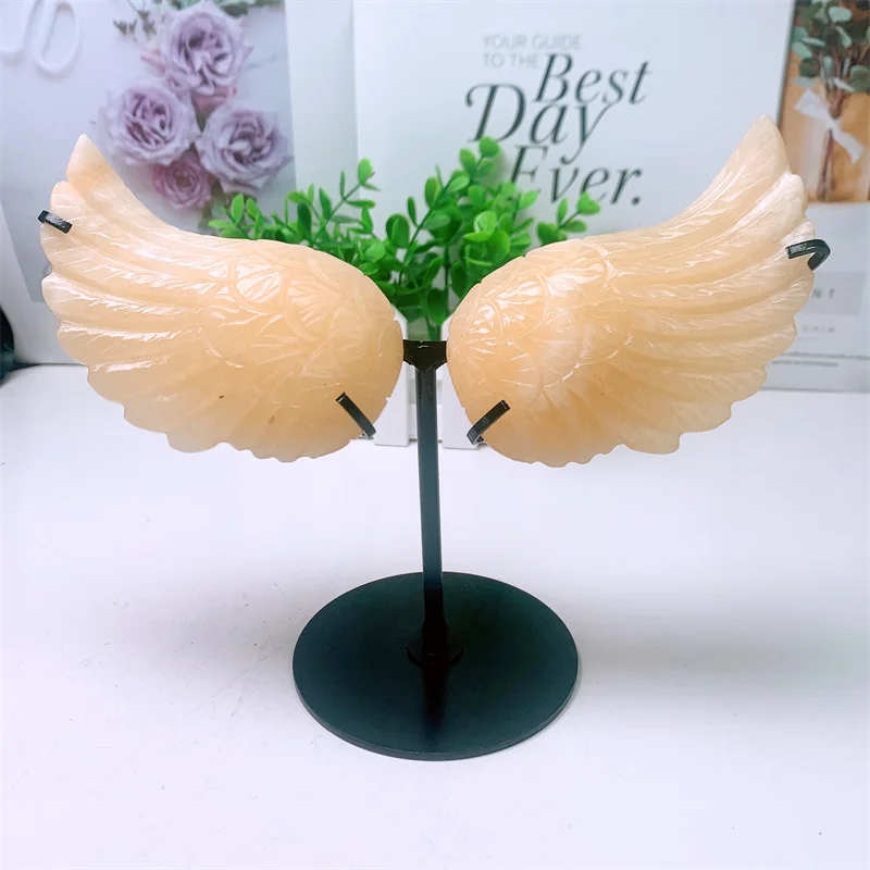 Natural Yellow Calcite Angel Wing Caring Crafts Healing Gemstone Stone Gifts Home Ornament Decoration 1 Paio