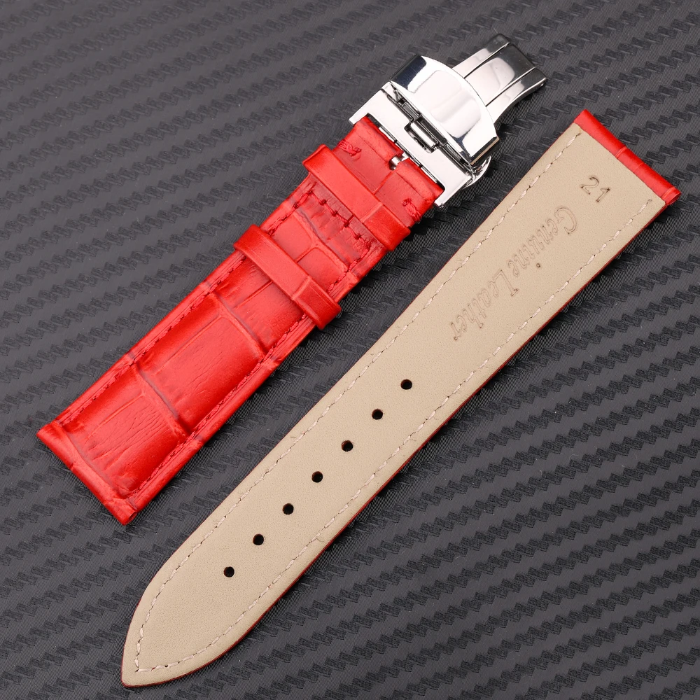 Luxurious Genuine Leather Watch Strap with Butterfly Clasp – Multiple Sizes Available