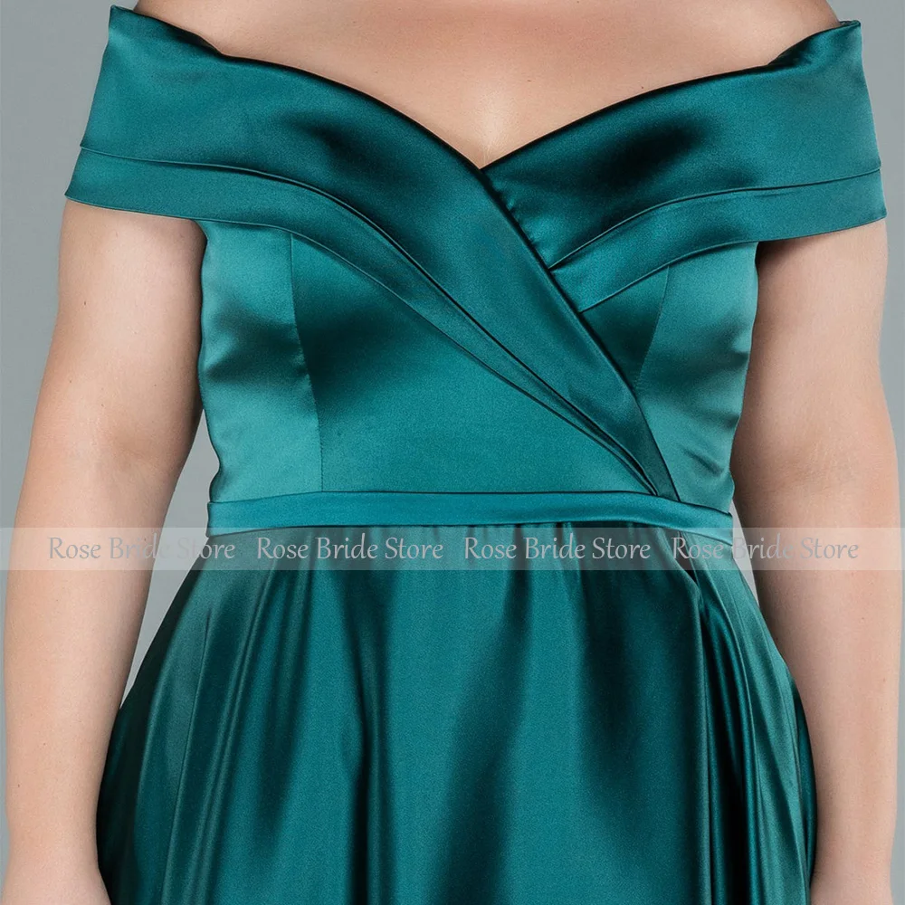 Plus Size Evening Dress Emerald Green Satin Off the Shoulder Mor of Bride  Dresses for Weddings A Line Simple Gown - AliExpress 320