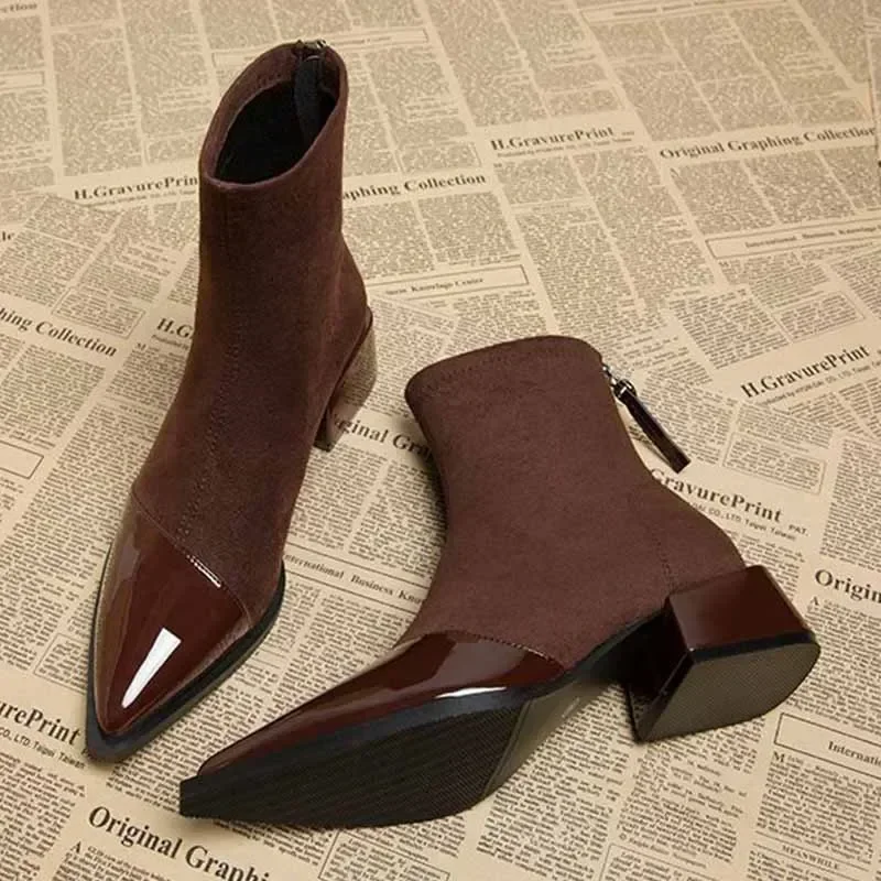 Ankle Boots Women Chunky Mid Heels Suede Shoes Woman Pointed Toe 2025 Trend Winter New Goth Walking Snow Chelsea Botas De Mujer