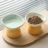 Cartoon Cat Bowl Ceramic Cute Pet Feeders High Footed Slanted Pet Bowl To Prevent Tipping Over 3