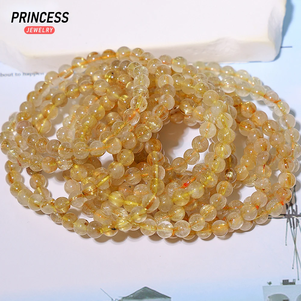 A+ Natural Gold Rutilated Quartz 6mm Healing Crystal Beads for Jewelry Making DIY Bracelet Necklace Accessories 6