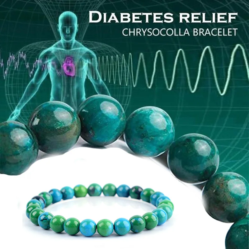 Chrysocolla Malachite Braccialetti Di Perline Di Pietra Naturale Uomo Del Braccialetto Delle Donne Rotonda Diabete Relief Braccialetto Gioielli Di Gua