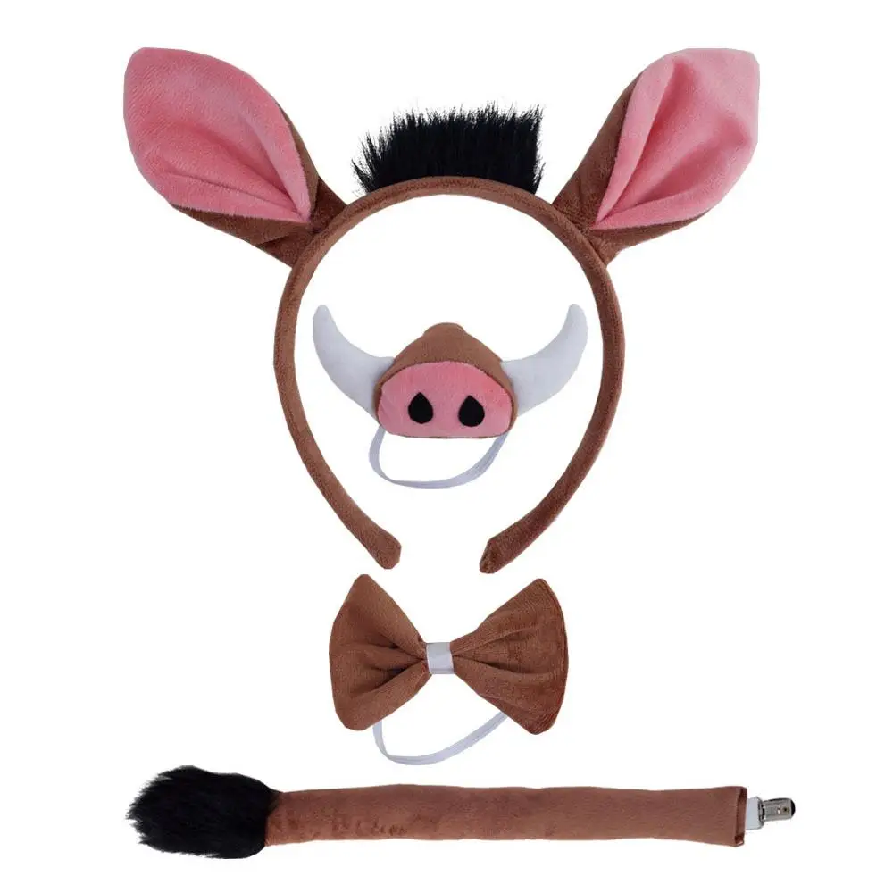 Animal Ears and Tail Set Holiday Masquerade Headband Nose Tail Bow Tie Dog Cosplay Costume for Kids and Adults masquerade mask game cosplay props costume headband animal costume set