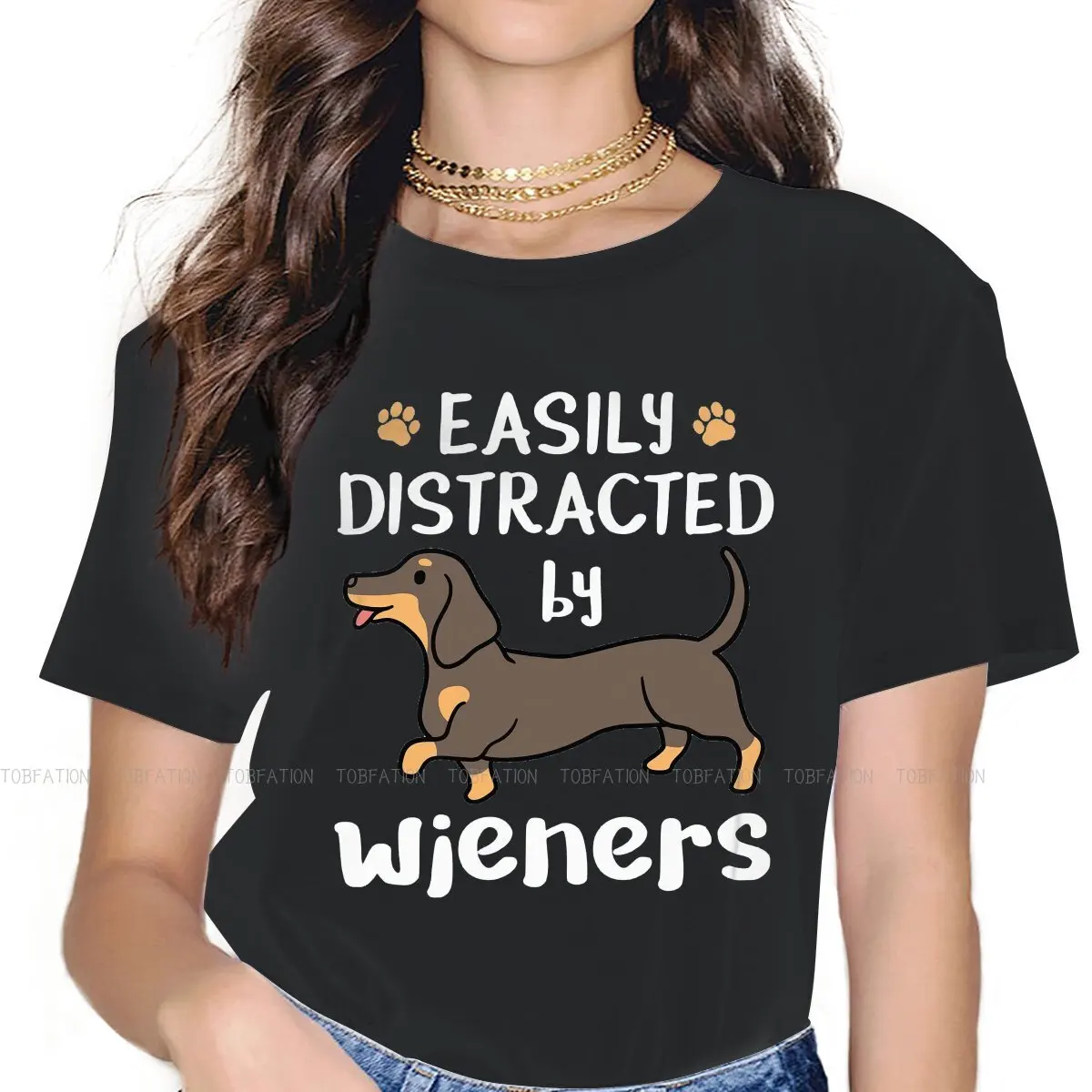 SausageDogTShirtforWomanGirlDachshundEasilyDistractedByWienersSoftCasualTShirt