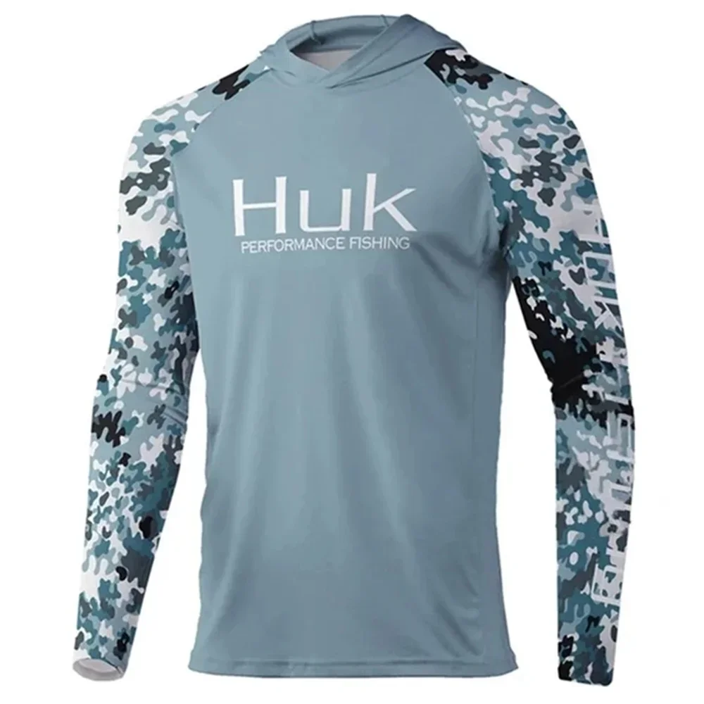 

HUK Hooded Fishing Shirts Upf 50 Long Sleeve T Shirt Sun Protection Fishing Clothing Breathable Fishing Hoodies Camisa De Pesca