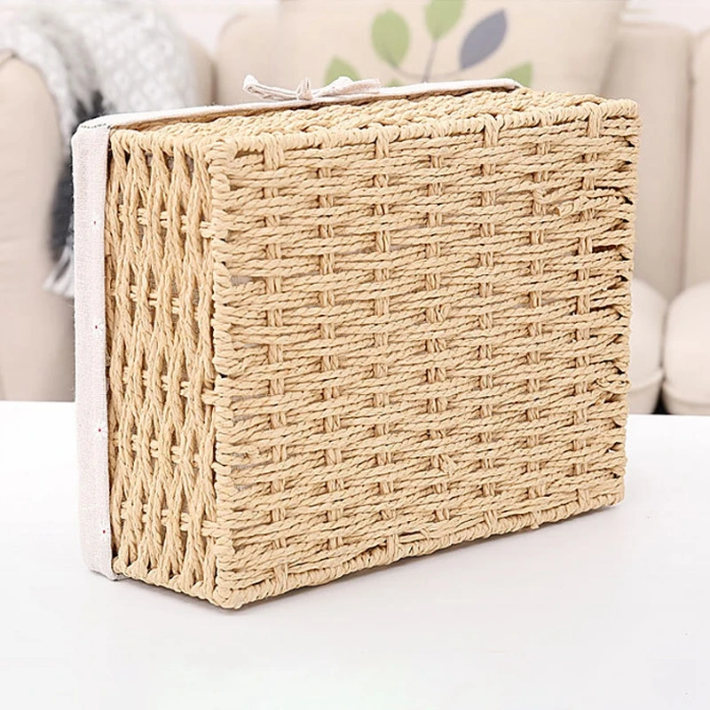 Woven Baskets Cotton Knitting Basket with Lid,Beige Baskets Sundries  Cosmetics Toys Storage Basket 