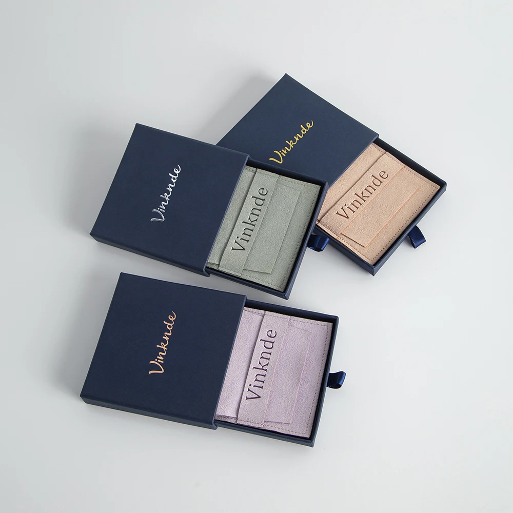 Jewelry Paper Custom Box Dark Blue 9x9x2.5cm Drawer Case 8x8cm Microfiber Flannel Velvet Cotton Bag Wedding Gift Storage Pouch