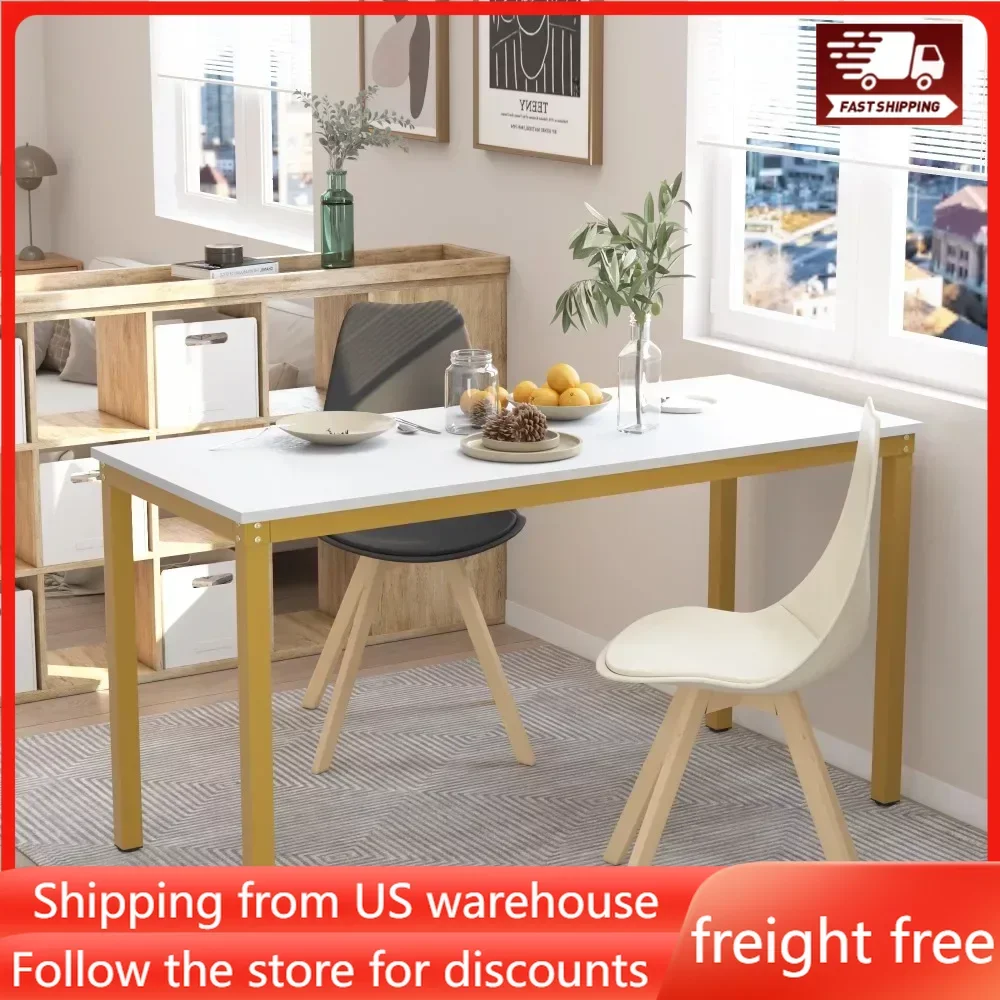 

55" Home Kitchen Dining Table With Gold Frame Furniture White Freight Free Room