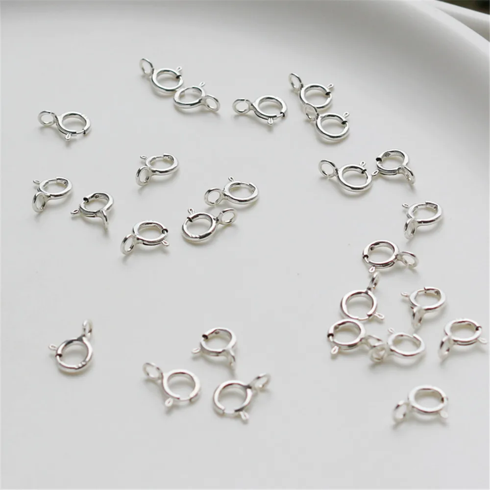 

S925 Sterling silver full-body spring buckle 5mm manual DIY connector accessory anti-allergy round buckle basic jewelry material