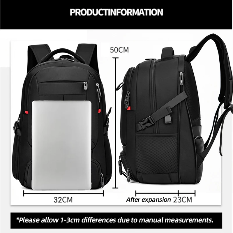 Waterproof Oxford Backpack for Men with USB Charging Port