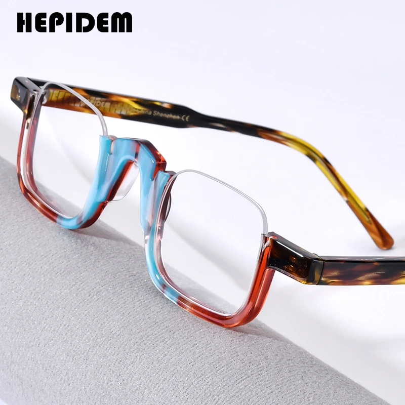 

HEPIDEM Acetate Optical Glasses Frame Men Retro Semi Rimless Square Eyeglasses 2024 New Women Optical Spectacles Eyewear H9352