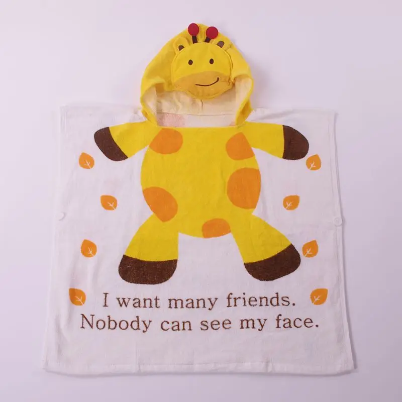 Children's Hooded Towel 100% Cotton Animal Model Baby Bath Towels Kids Beach Wrap Towels Play Water Shower Cat Frog Cow Printed