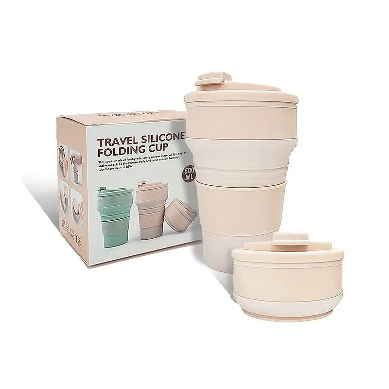 Folding Cup Sport Mug Coffee Foldable Silicon Bpa Free Collapsible Travel Food Grade Silicone Minimalist Color Box