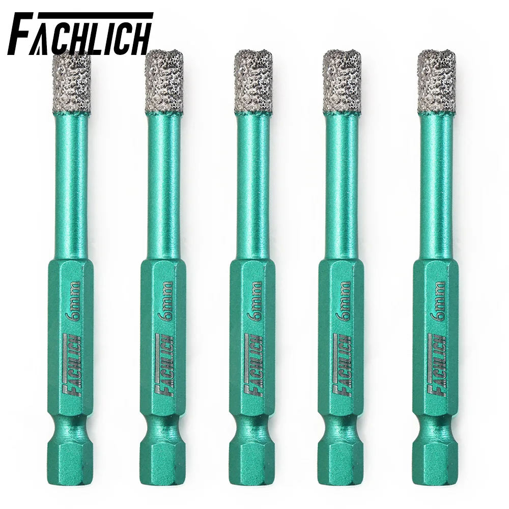 FACHLICH 5pcs 6mm Diamond Drilling Bits with Box Quick-Fit Hex Shank Marble Quartz Porcelain Drill Core Bits Hole Opener