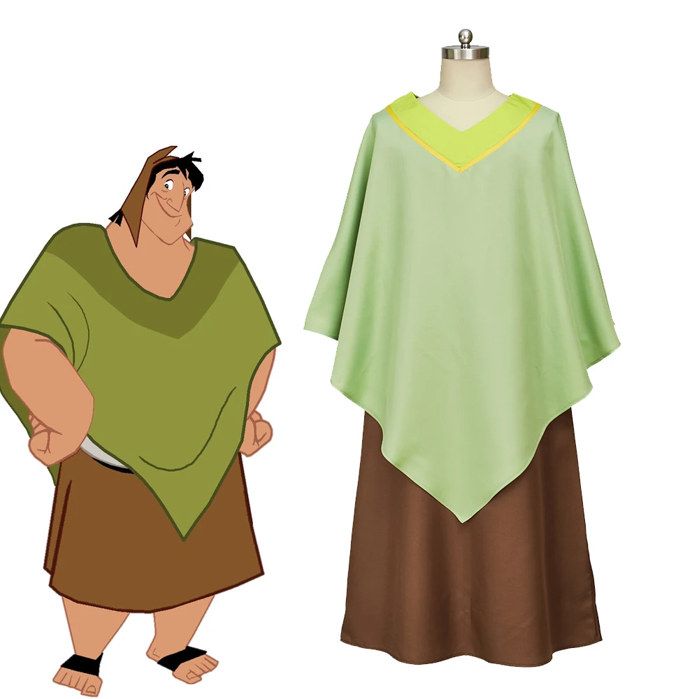 

Emperor Kuzco Cosplay Pacha Costume Green Cloak Men's Cape Brown Dress Suit with Belt Halloween Carnival Role Play Uniform