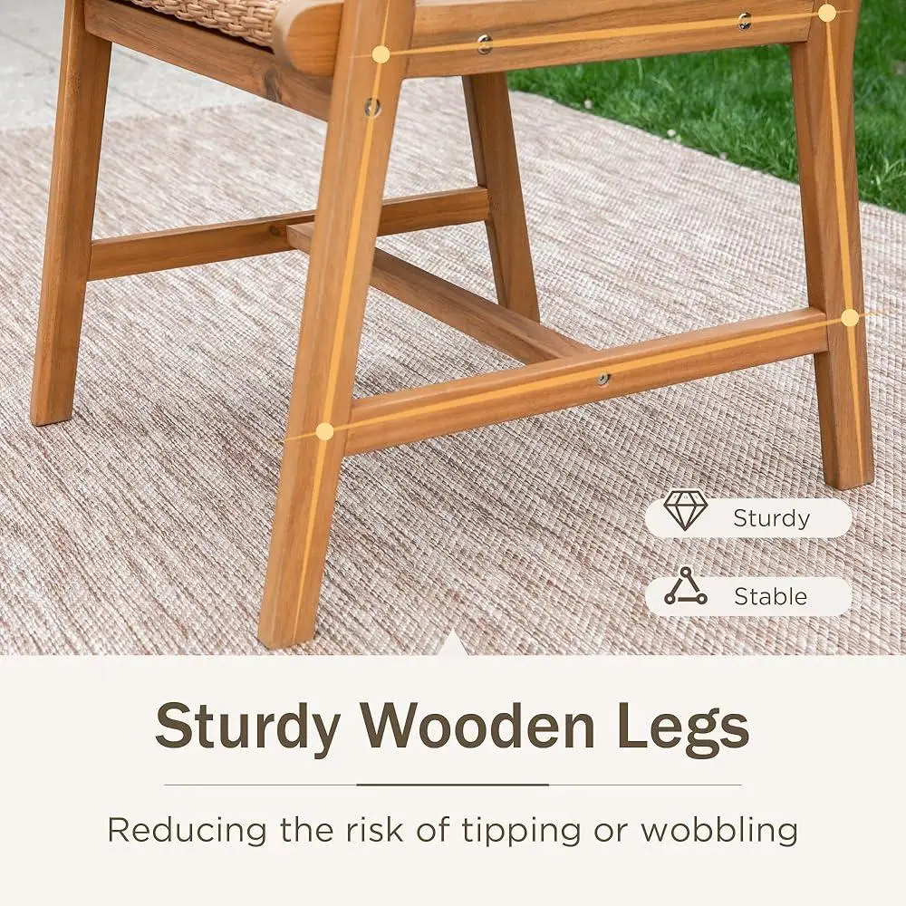 Outdoor Acacia Wood Dining Chairs Set of 4 Strong Wicker Back Armchairs Farmhouse Style Patio Deck Furniture Heavy Duty Assembly 6
