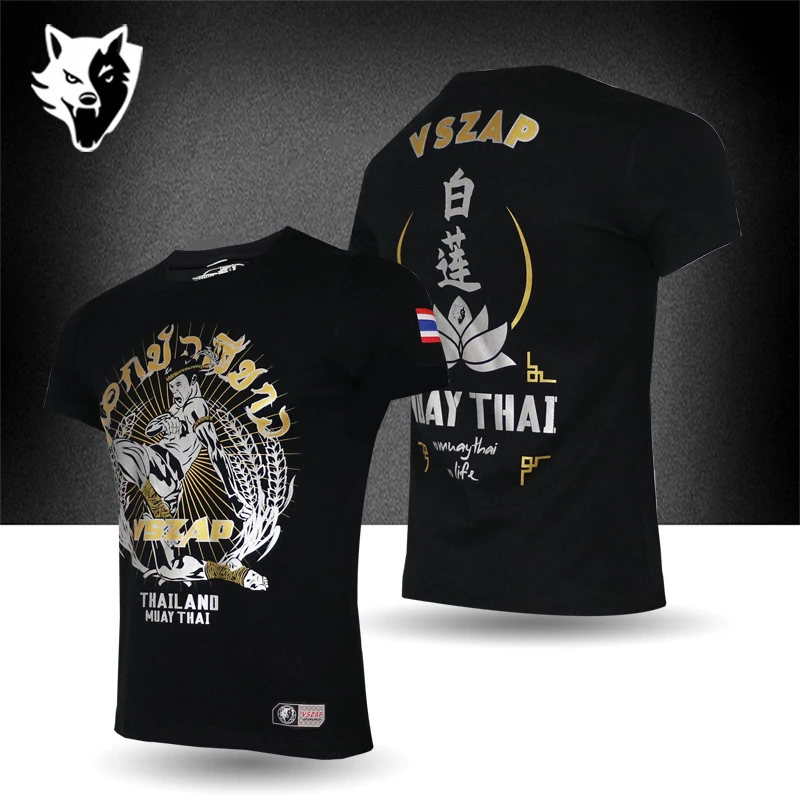 VSZAP Boxing mma Thai Boxing White Lotus Gold Silver T-shirt Multi Gym Fighter Martial Arts Jujitsu Training T-shirt Fitness Men