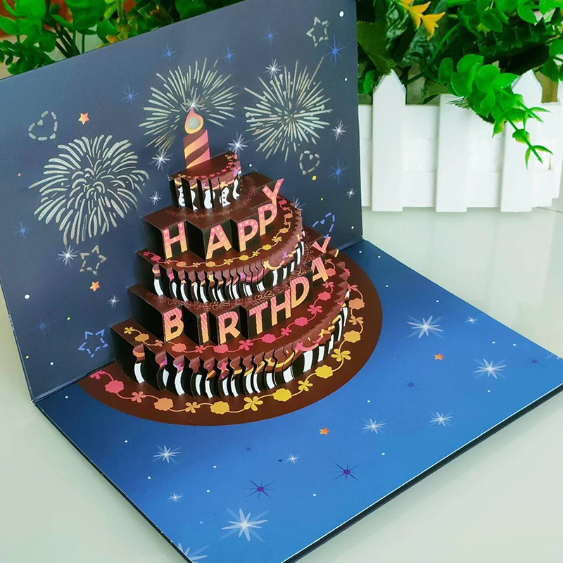 Greeting Cards 3D Pop Up Birthday Greeting Card With Lights Music Happy Birthday Card Firework Cake Gift For Wife Mom Kids