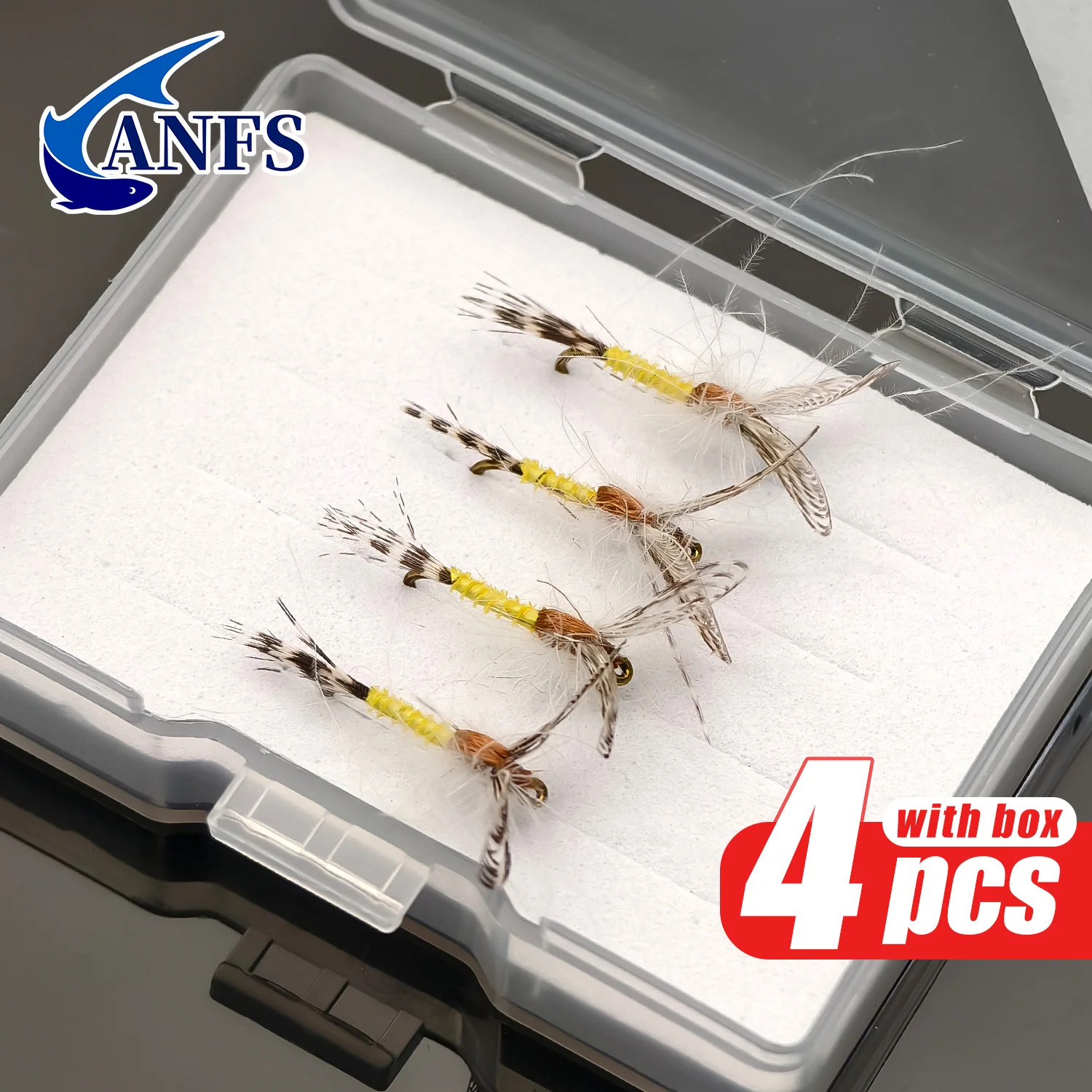 Premium ANFS MayFlies - 4 Pack Fly Fishing Dry Flies with Fly Box