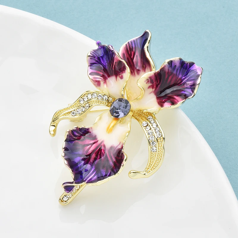 Wuli&baby Elegant Enamel Orchid Flower Brooches Beautiful Women's Clothes Bag's Plants Brooch Pins Gifts