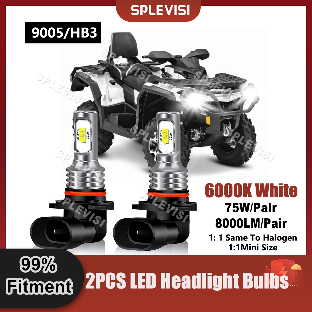 Replace 9005/HB3 LED Headlight Bulbs 70W 8000LM For Can-Am Outlander Max 650 2013 2014 2015 2016 2017 2018 2019 2020