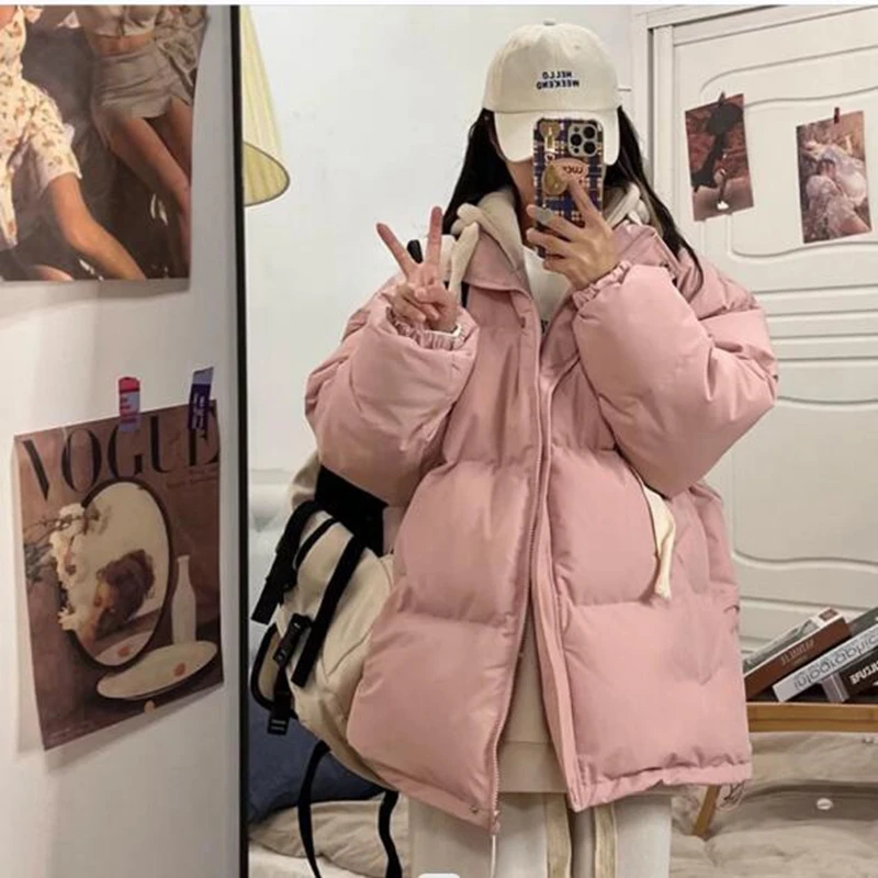 

New Short Jacket Woman Parkas Fall Winter 2023 Thick Warm Spliced Coat Oversized Korean Fashion Loose Puffer Outerwear