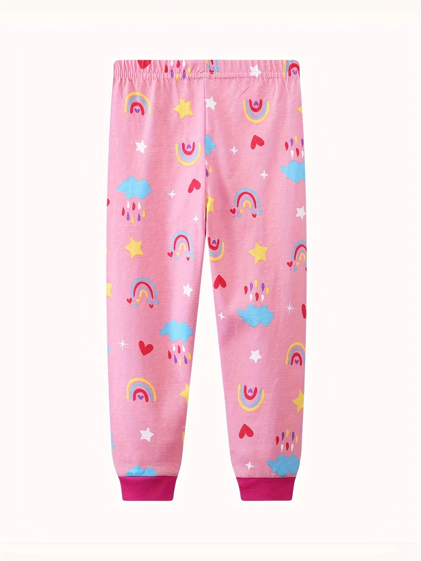 Girls 2-piece Trendy Pajama Sets Cartoon Unicorn Pattern Round Neck Short Sleeve Top & Full Print Matching Pants Casual PJ Sets