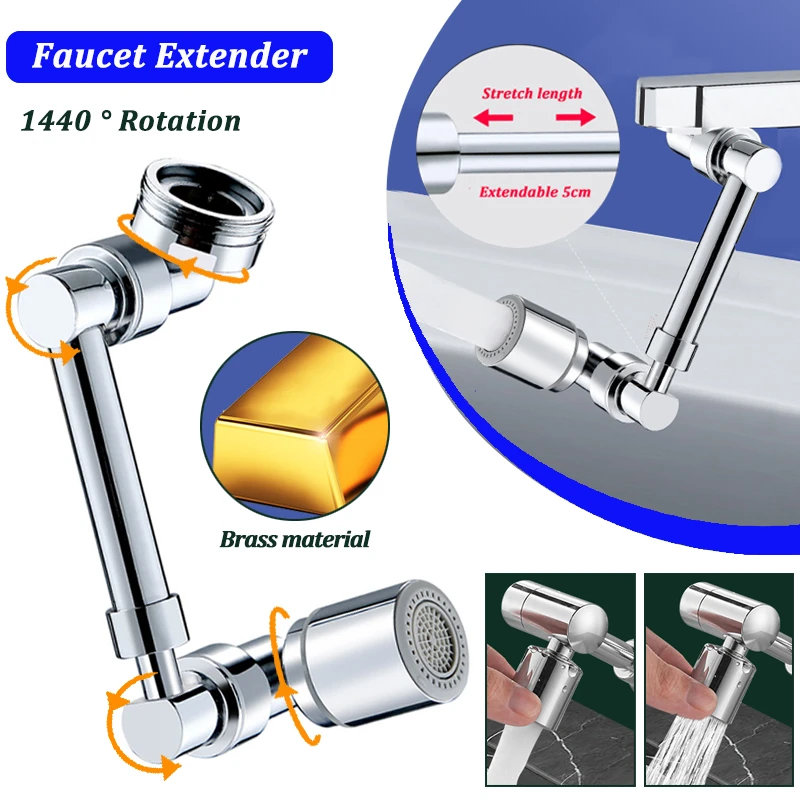 New Metal 1080° Rotating Faucet Aerator Scalable Tap Extender Kitchen