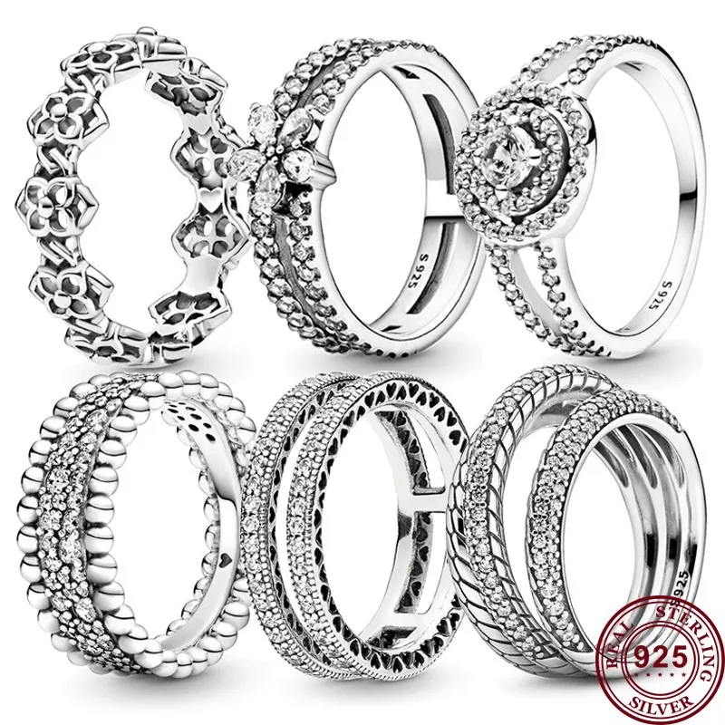 Hot Selling 925 Silver Double Ring Staggered Snake Pattern Snowflake Women's Logo Ring High Quality DIY Fashion Charm Jewelry yada high quality dot and bow pattern 3 folding umbrella rain uv lace umbrella for women charm windproof umbrellas ys200095