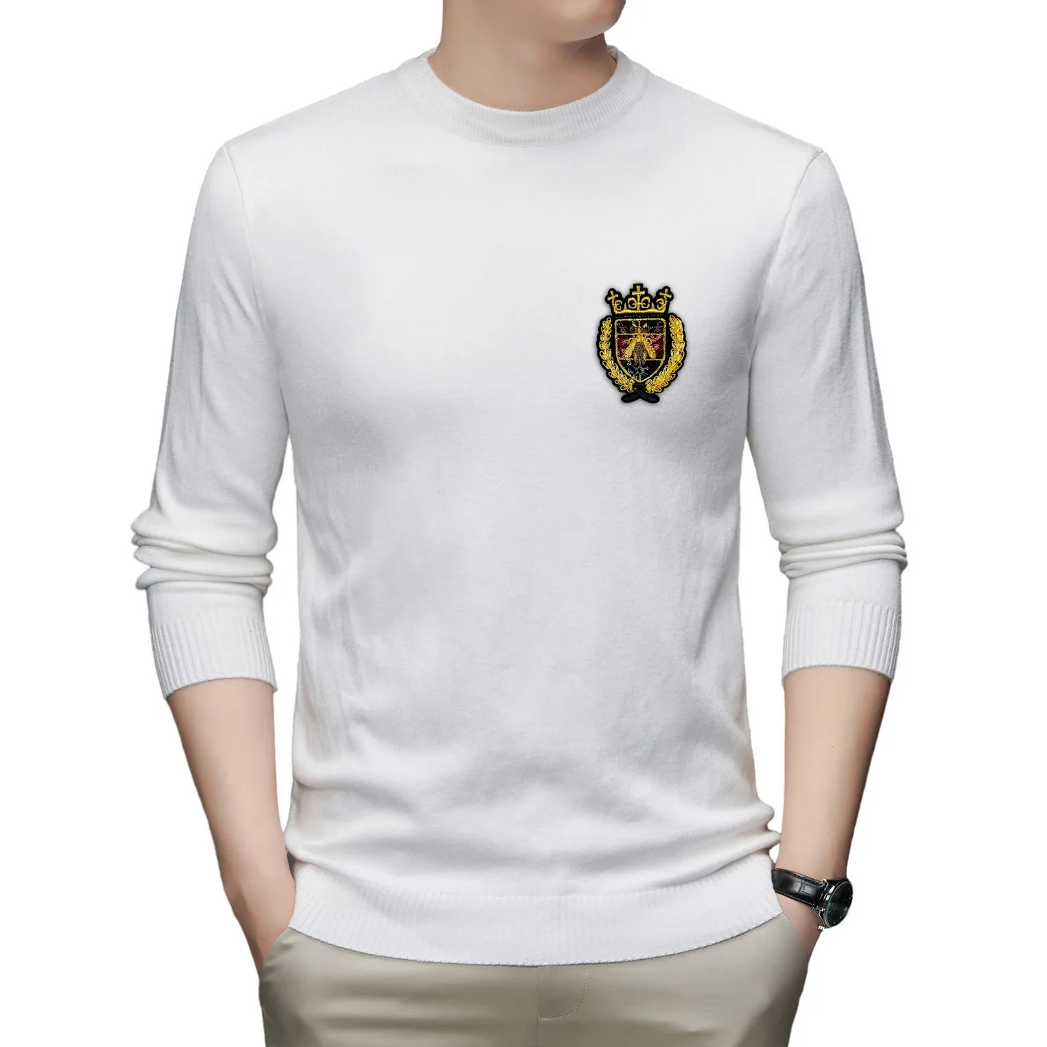 

90008CE Giierrn Solid Color Long-sleeved Bottoming Shirt Men's Ruffian Handsome Inner Knit Sweater Thick Warm Sweater S-L