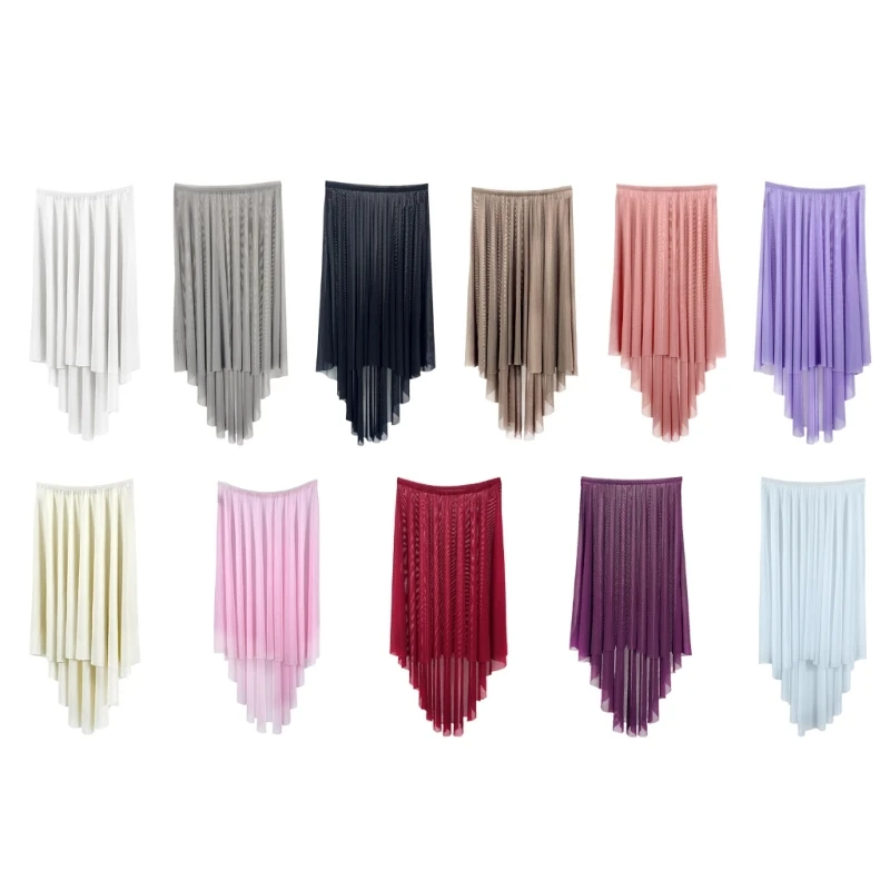Women Pull on Elastic Waist Ballet Wrap Skirt Swing Asymmetrical Sheer Dance Skirts High Low Tulle Irregular Dancewear Women