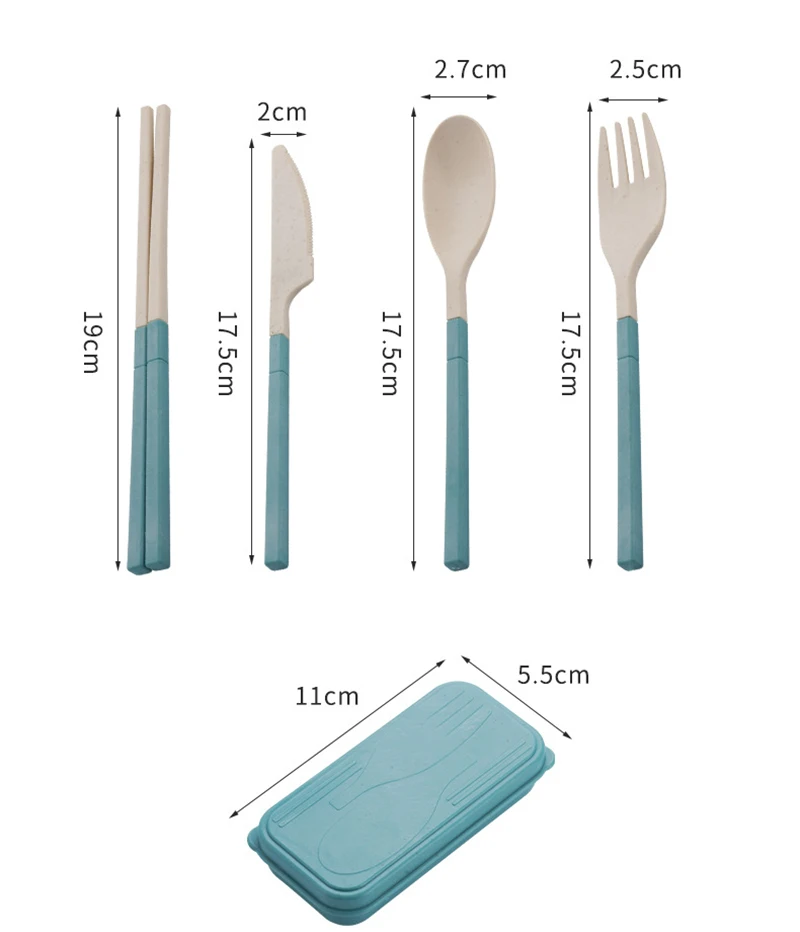 Wheat Straw Cutlery Students Spoons Forks Chopsticks with Box Tableware Travel Portable Travel Detachable Kitchen Accessories 6