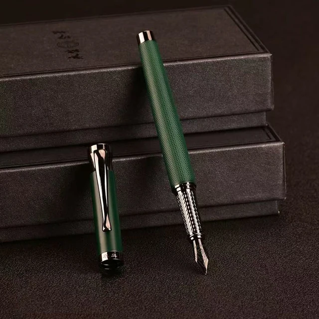 Elegant Black Forest Titanium Fine Nib Fountain Pen with Tree Texture for Smooth Writing