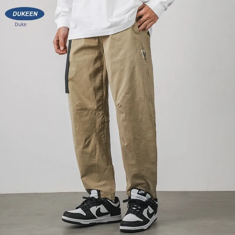 

American Style WorkWear For Men In Spring And Autumn, Loose Fitting Straight Wide Leg Pants, Draping KhaKi Casual Pants