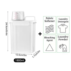 Refillable Laundry Detergent Dispenser with Labels - Multi-Size Storage Container for Powder, Softener, and Bleach (1800ml with Labels)