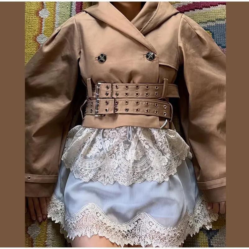 Doppel Gürtel Mit Kapuze frauen Jacke Chic Volle Hülse Taste Kurze Weibliche Jacken 2025, Herbst Mode Neue High Street dame Outwears – Detail 12