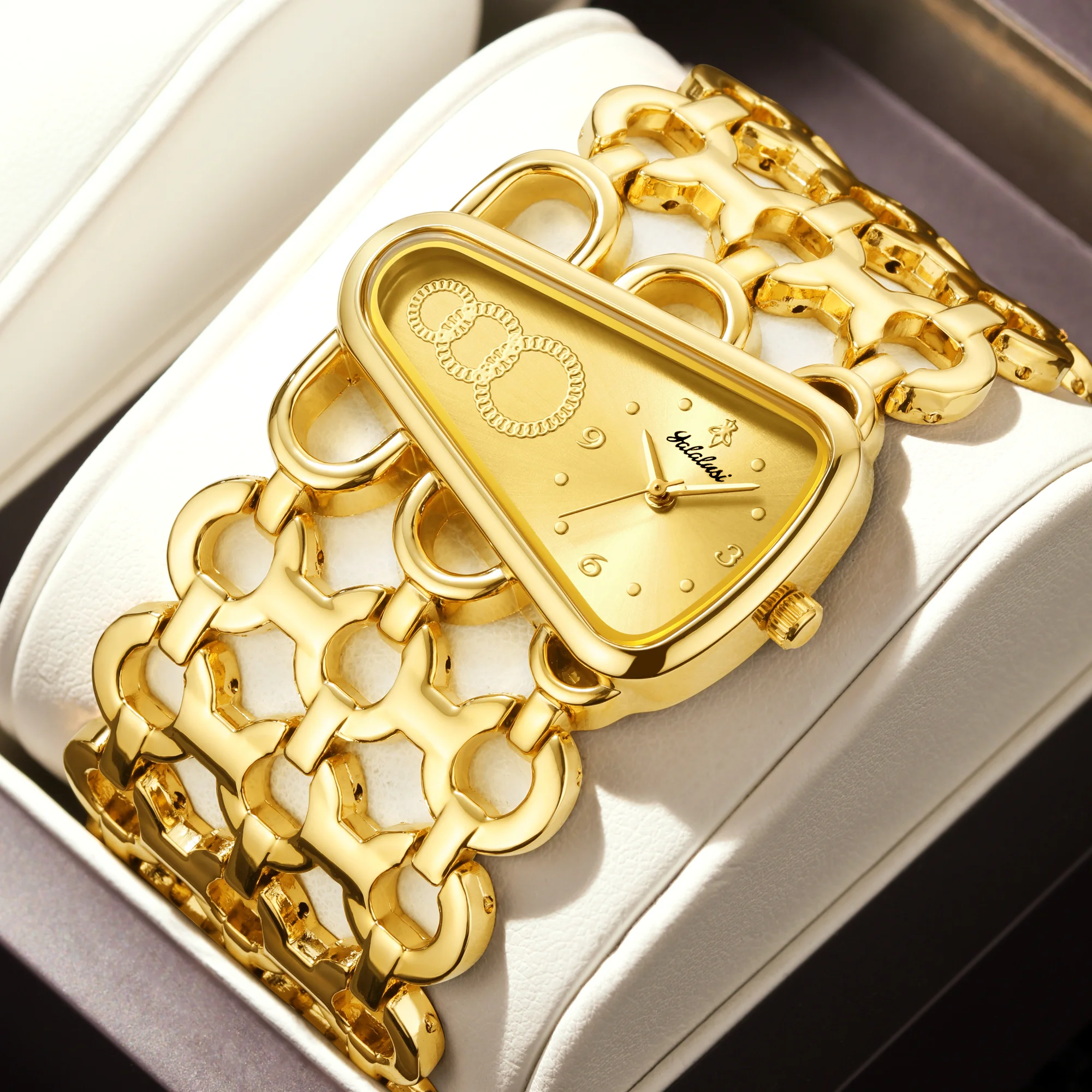 YaLaLuSi Gold Skeleton Chic Ion-Plated Watch with Gift Box