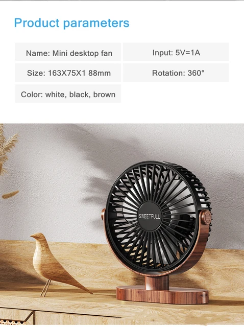 Ventilateur de bureau silencieux USB, refroidisseur d'air, bois, Mars,  rotation à 360 °, 3 vitesses ajustées, climatiseur électrique, maison,  chambre - AliExpress