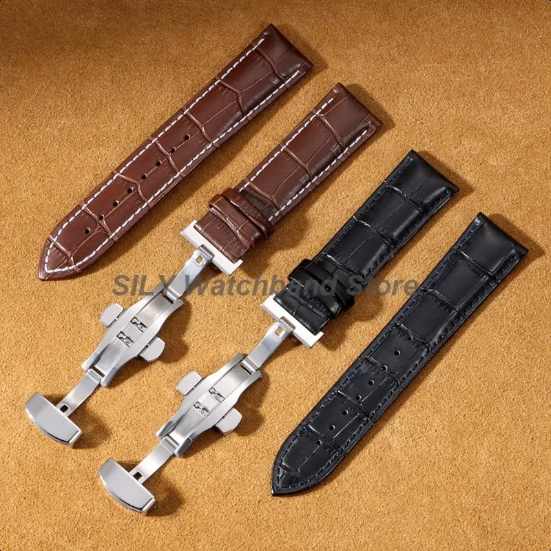 Elegant Leather Cowhide Watch Band with Butterfly Buckle - Business Bracelet Wristbelt