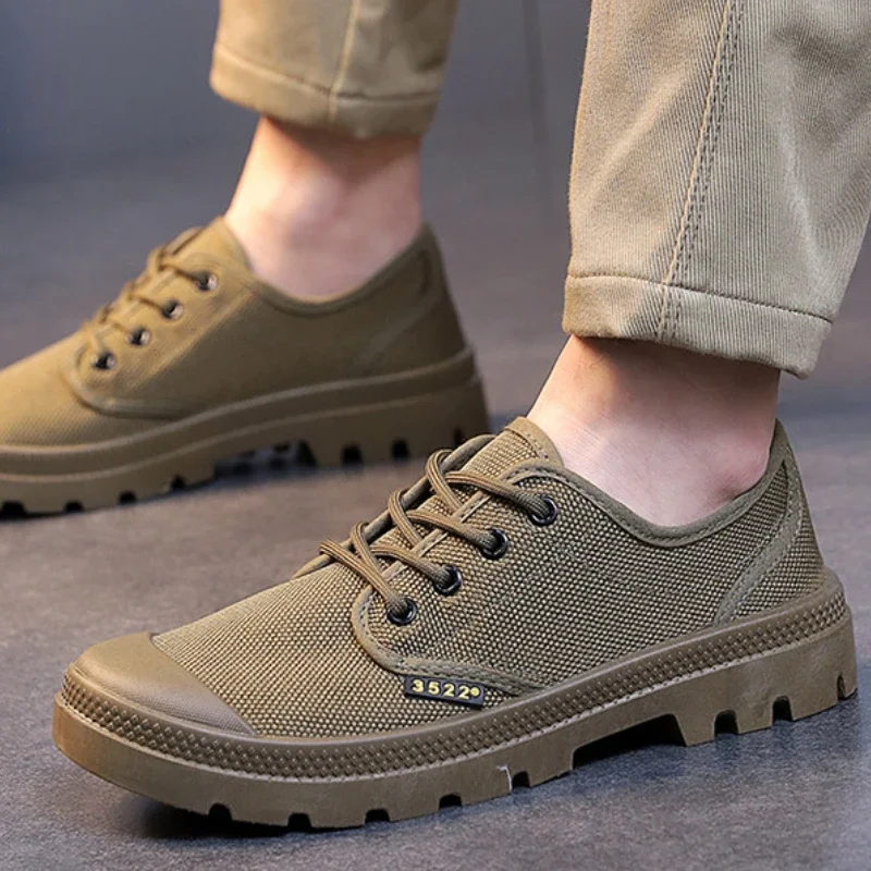 Canvas Sneakers Men Breathable Sport Shoes Outdoor Wear-resistant Men's Hiking Shoes Fashion Lace-Up Training Working Shoes Male 5