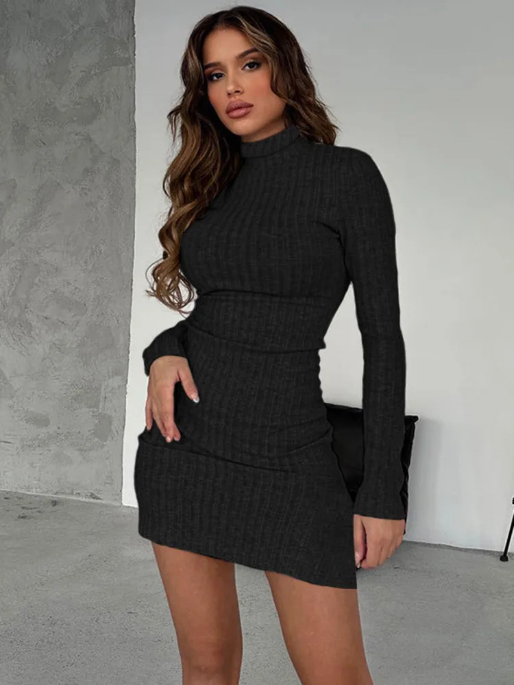 

Articat Winter Long Sleeved Sweater Dress For Women 2024 Wrap Hip Slim Elastic Bodycon Female Vestidos Fashion Sweater Clothes